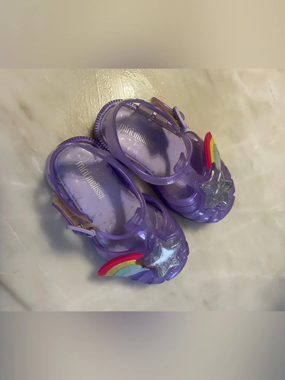 Mini Melissa Purple Glitter Star Jelly Sandals with Rainbow sz 7